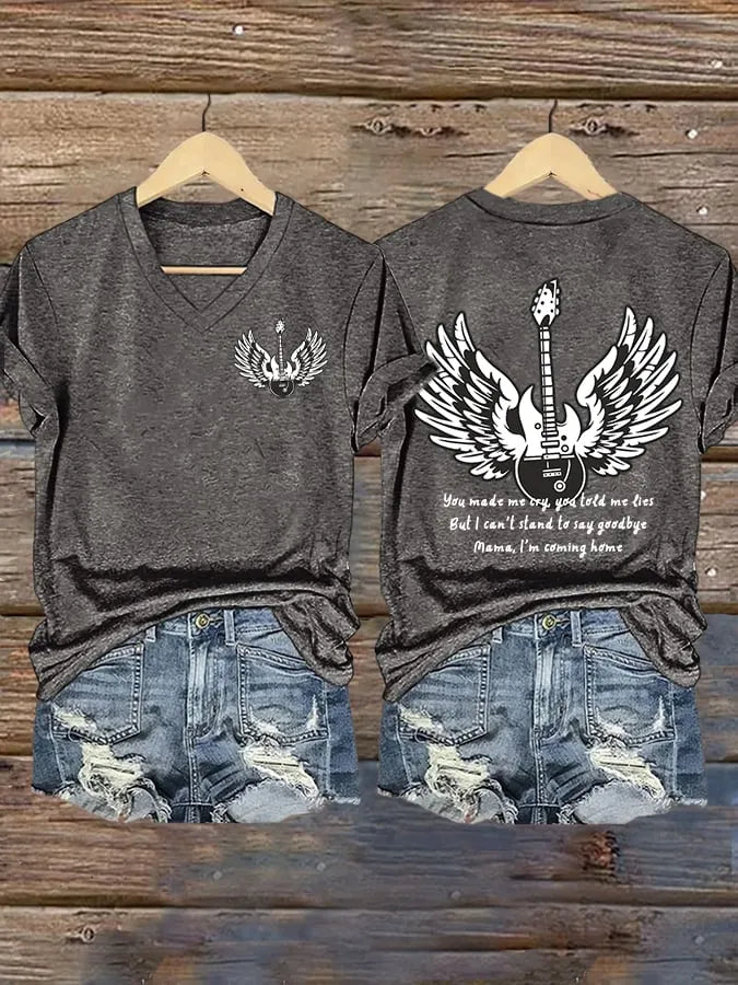Women's Mama I'm Coming Home Print V Neck T-shirt