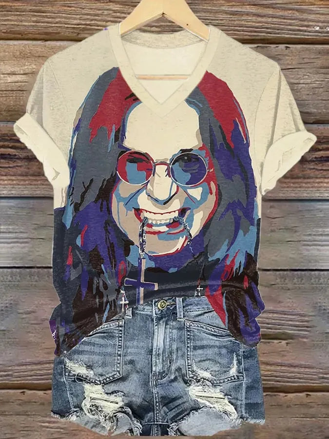 Women's Casual Vintage The Father of Heavy Metal Print T-Shirt