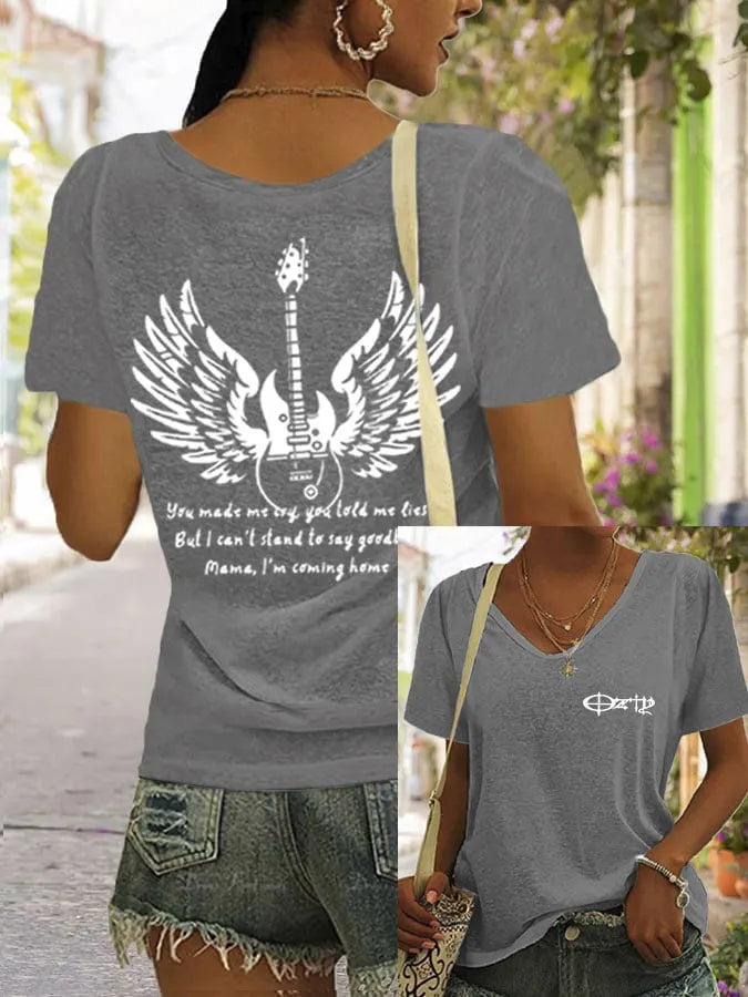 Women's Rock Legend Memorial Print V-Neck T-Shirt
