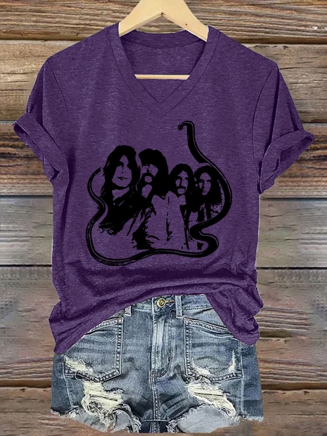 V-Neck Retro Rip Prince Of Darkness Never Dies Print T-Shirt