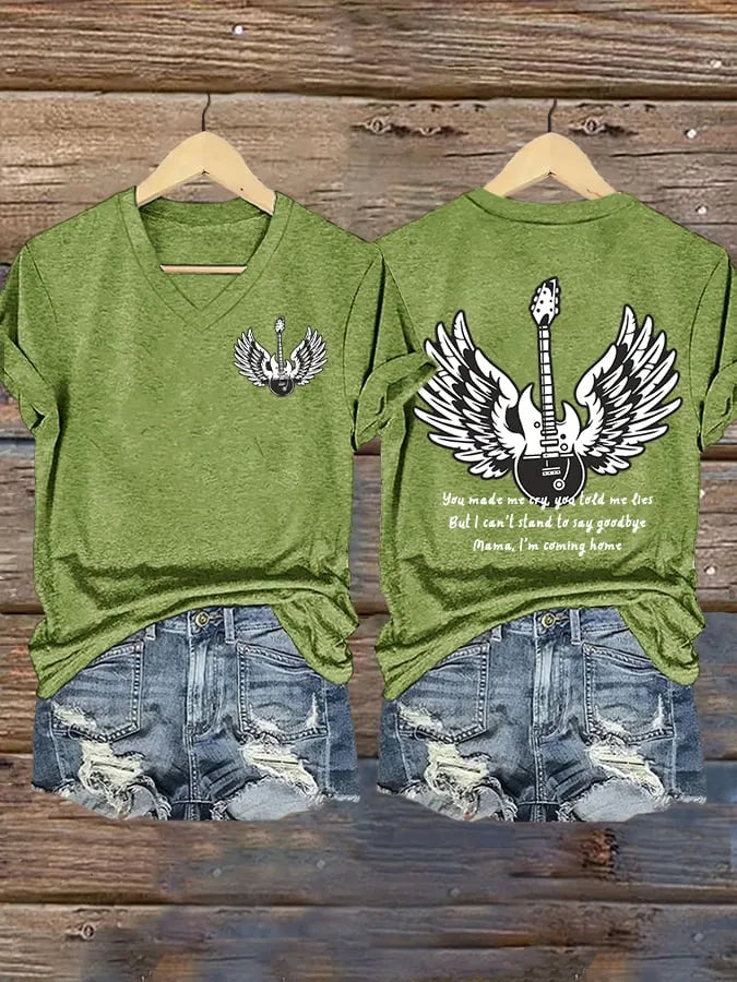 Women's Mama I'm Coming Home Print V Neck T-shirt