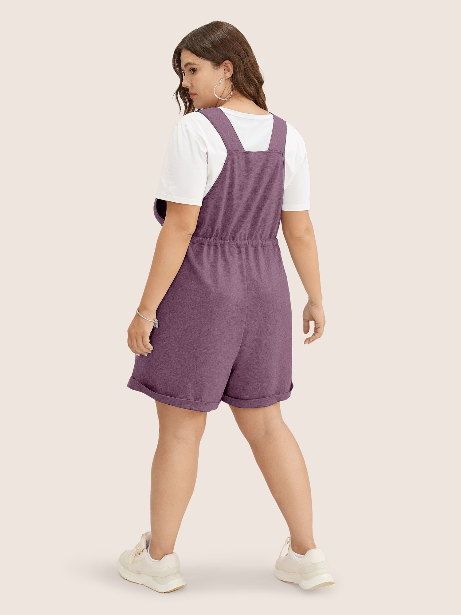 Solid Pocket Drawstring Overall Romper