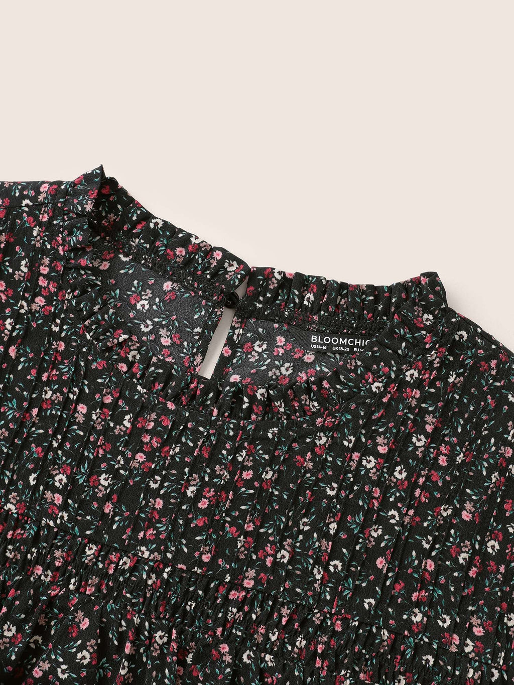 Ditsy Floral Plicated Detail Frill Trim Blouse