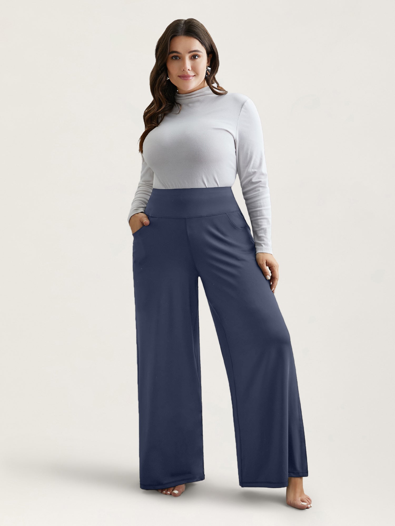 Super Stretchy Wide-Leg Casual Pocket Pants