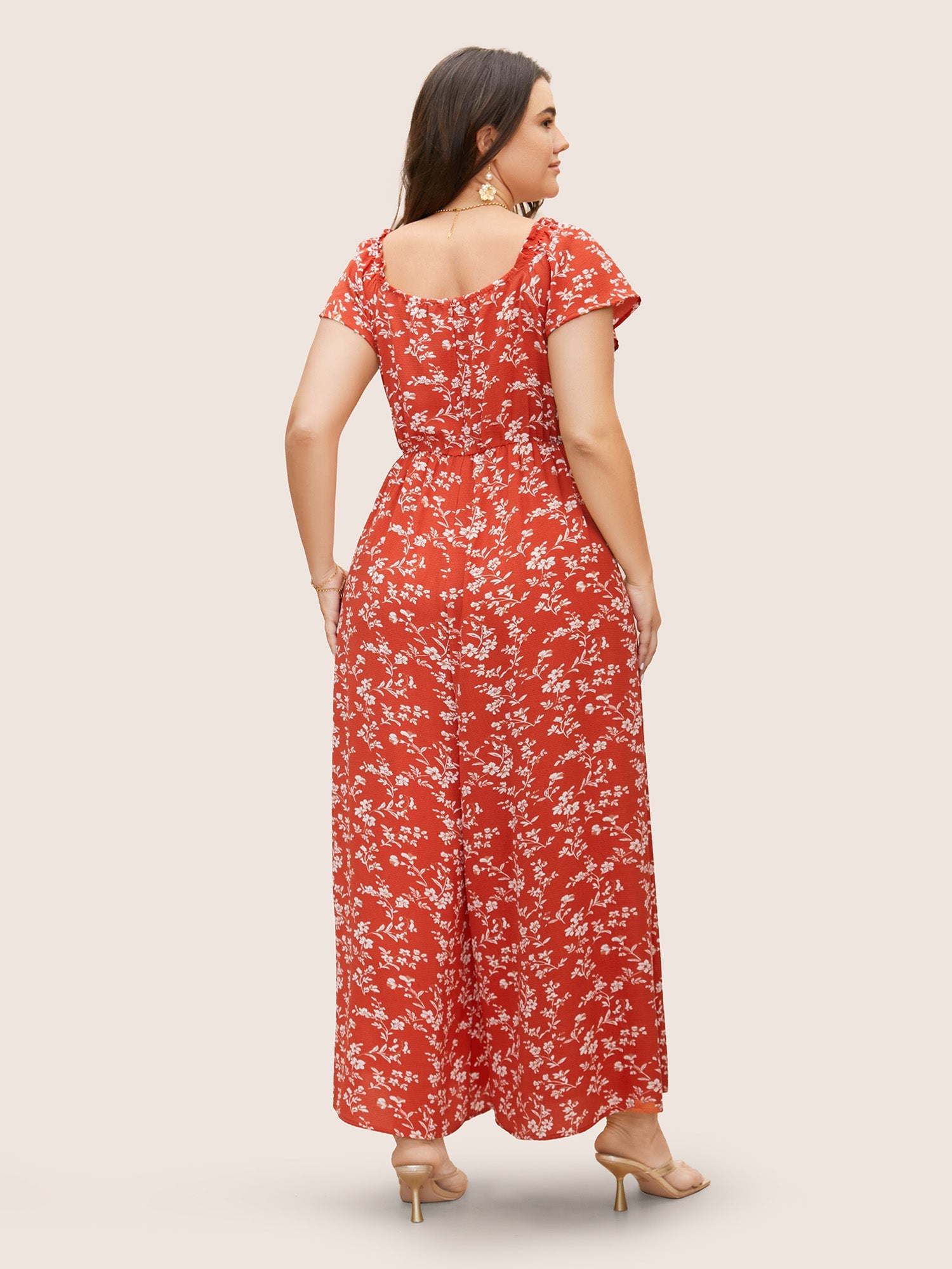 Crew Neck Ditsy Floral Tie Knot Jumpsuit