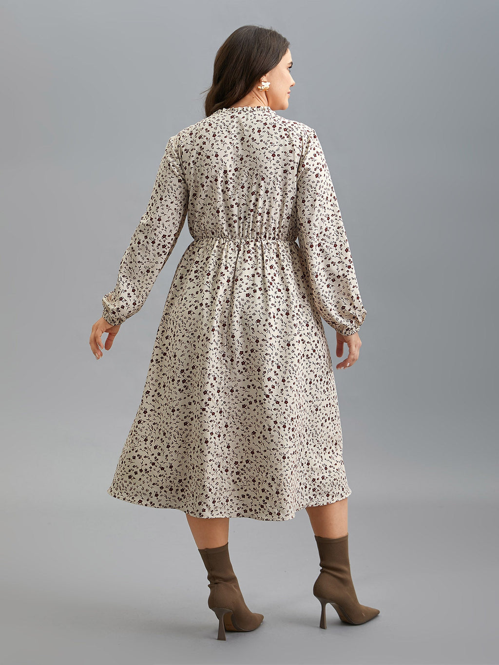 Stretchy-Waist Printed Pockets Midi Dress