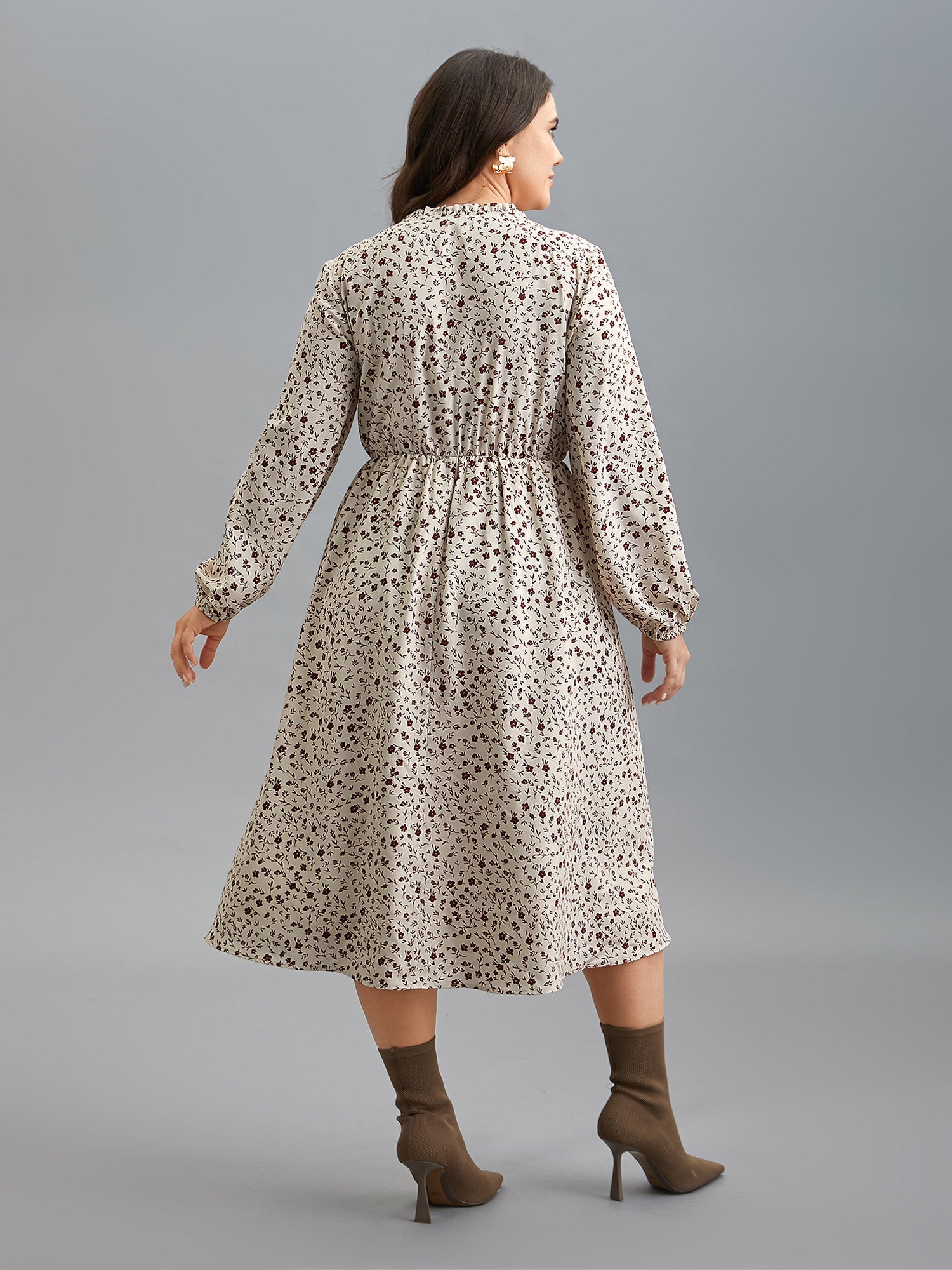 Stretchy-Waist Printed Pockets Midi Dress