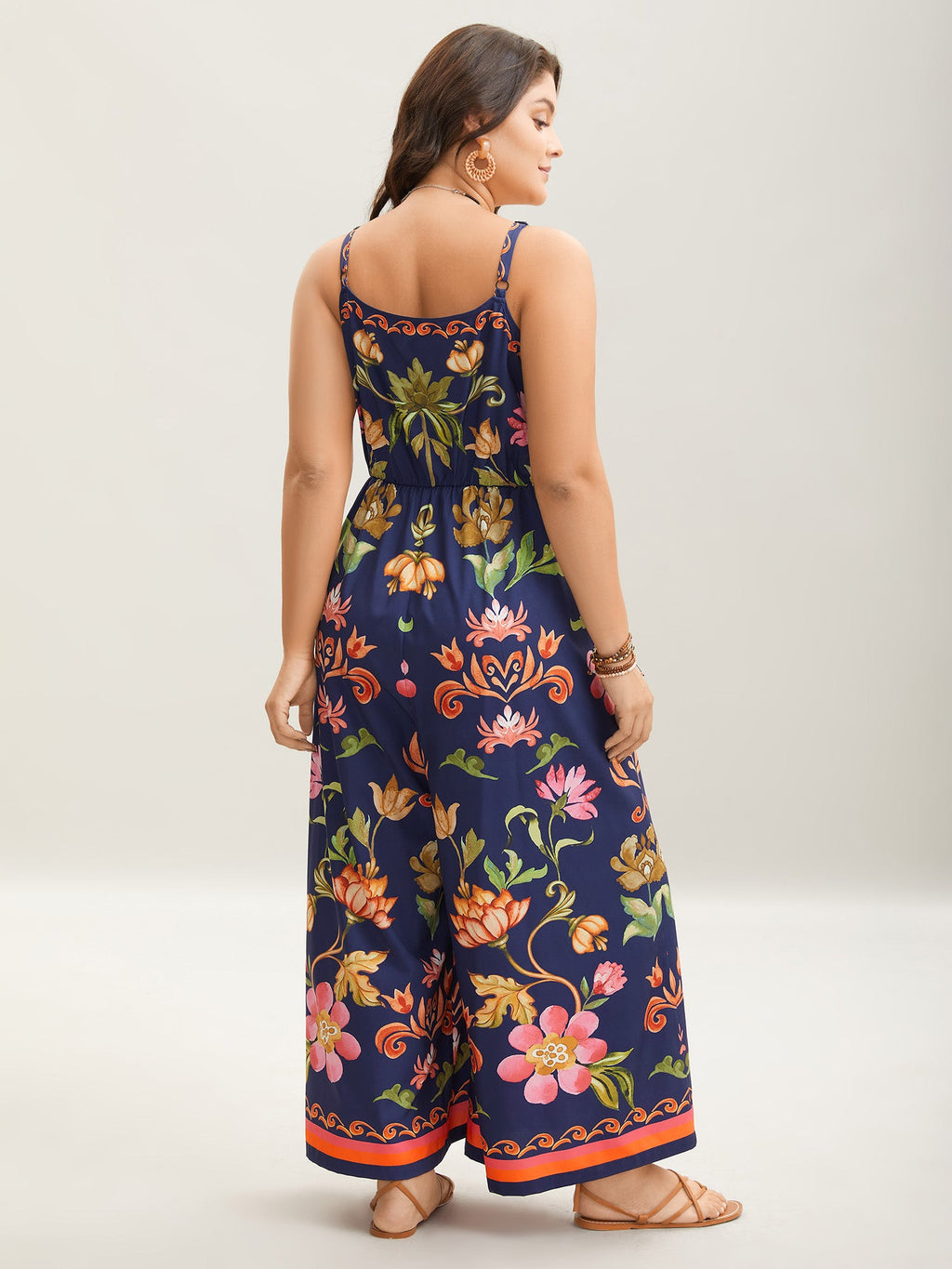 Tropical Flowers Print Pockets Cami Jumpsuit