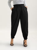 Ruffled Waist Drawstring Tapered Pants