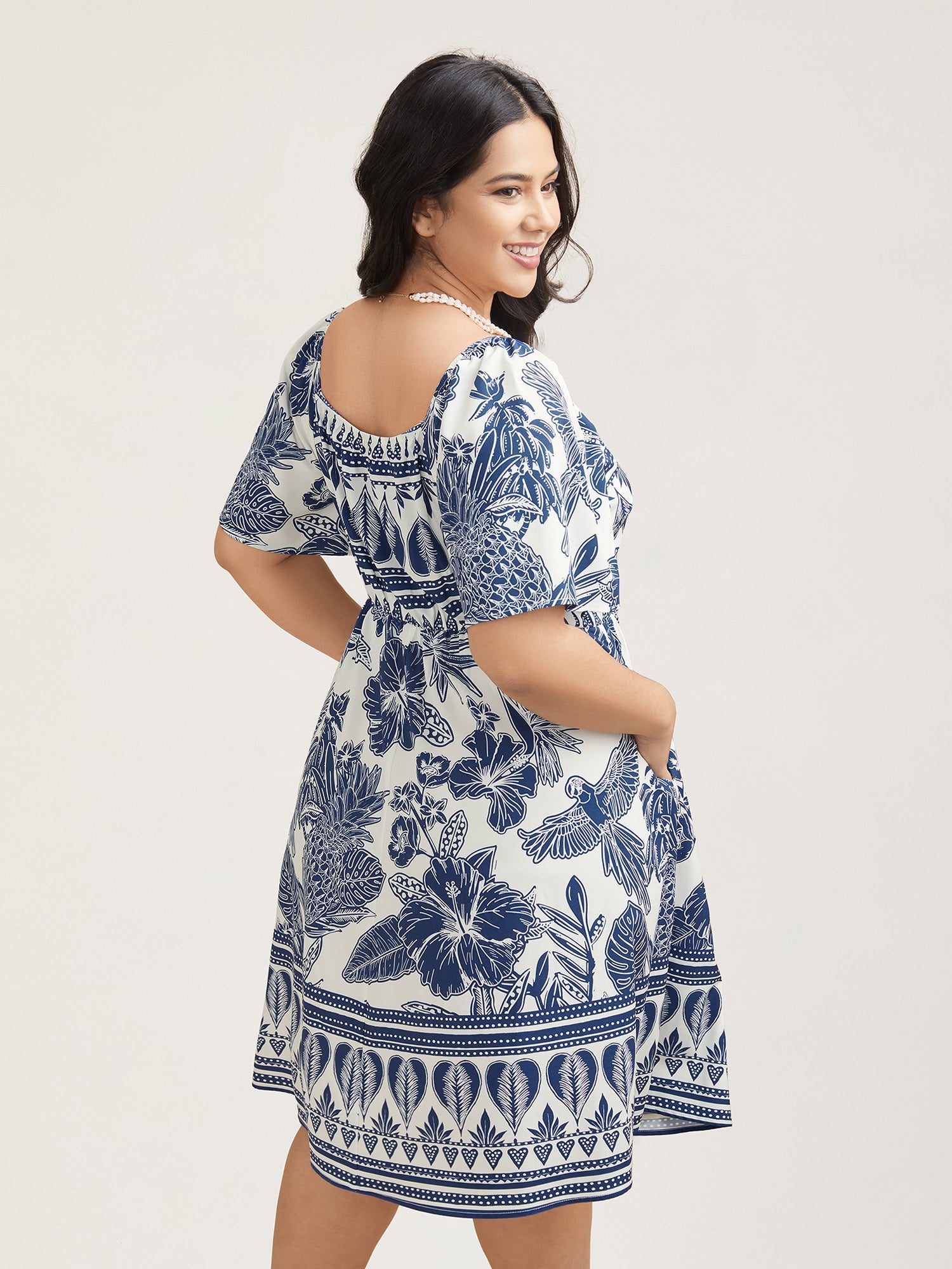 Boho Print Fit Flare Pockets Midi Dress