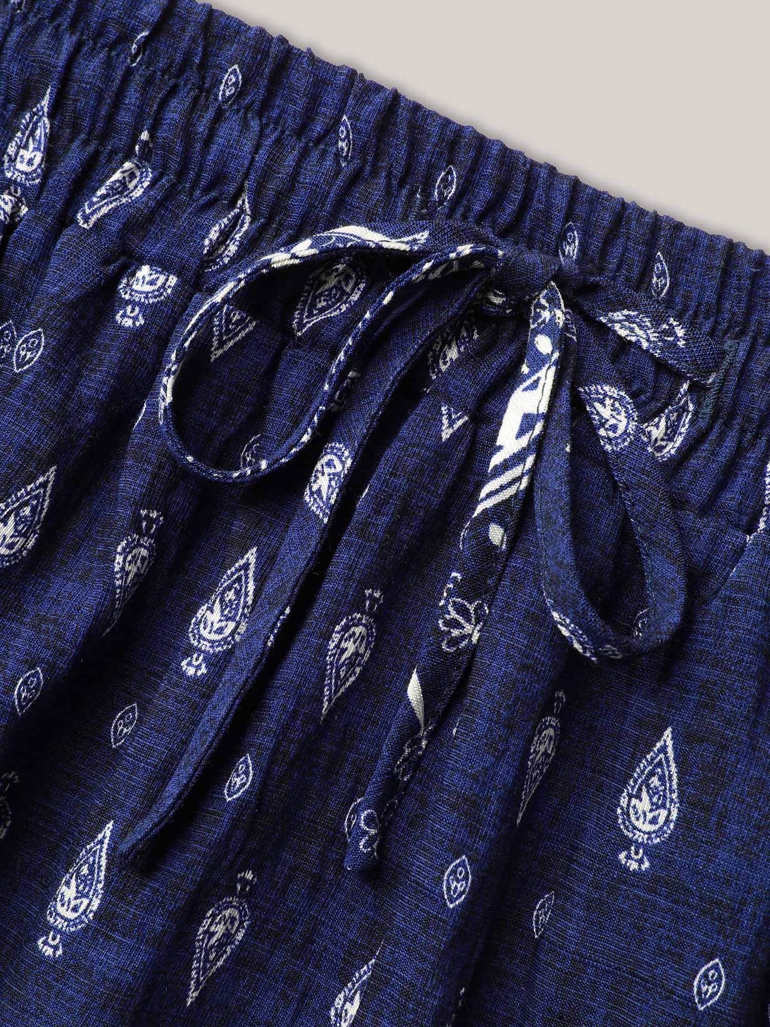 Boho Print Pleated Drawstring Midi Skirt