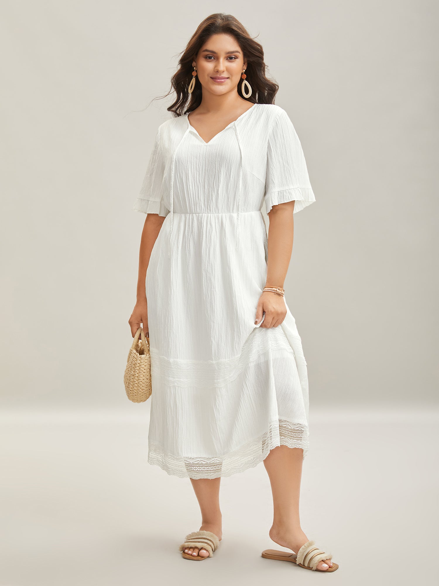 Textured Cut-Out Lace Tied Midi Dress