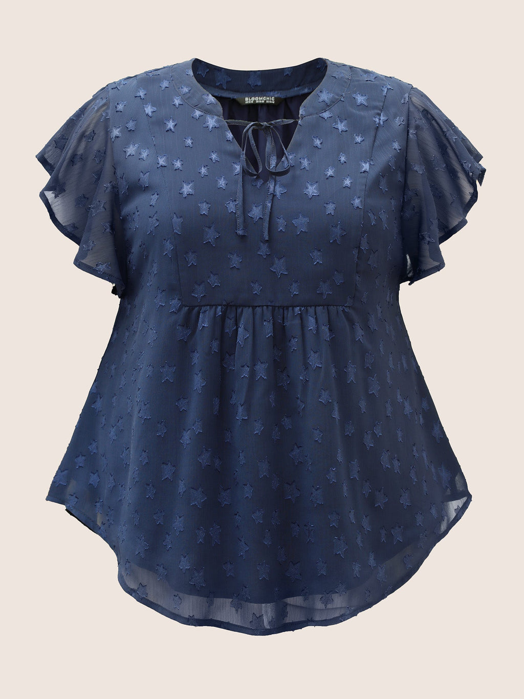 Star Mesh Gathered Ruffle Sleeve Blouse