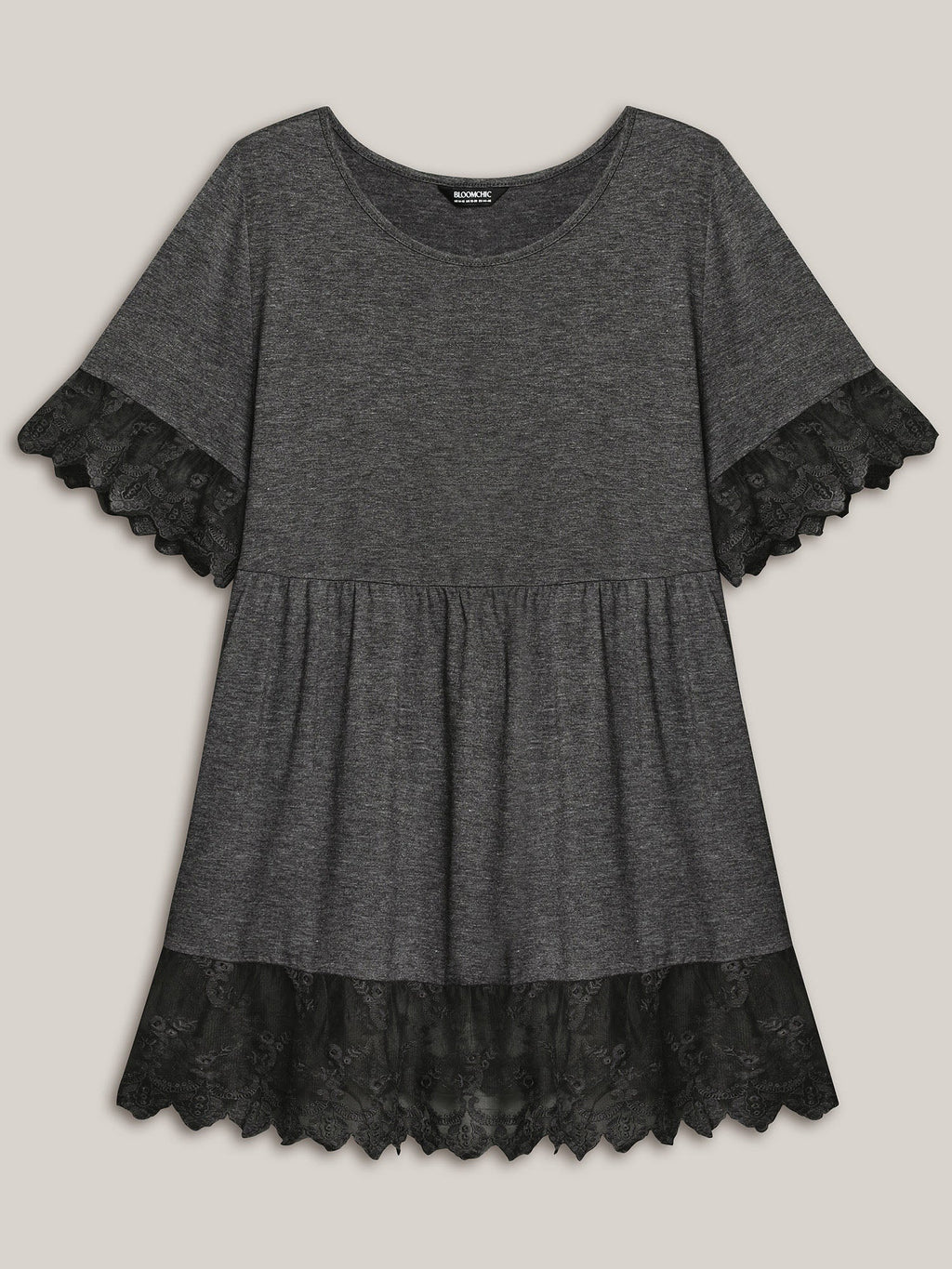 Lace Detail Round Neck Peplum Top