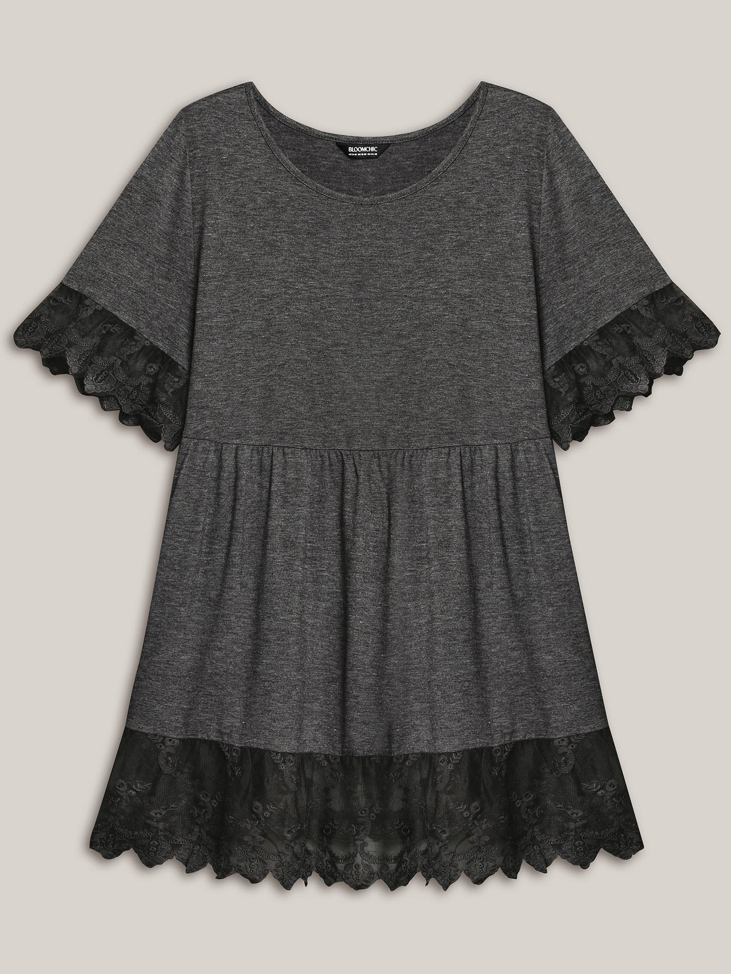 Lace Detail Round Neck Peplum Top