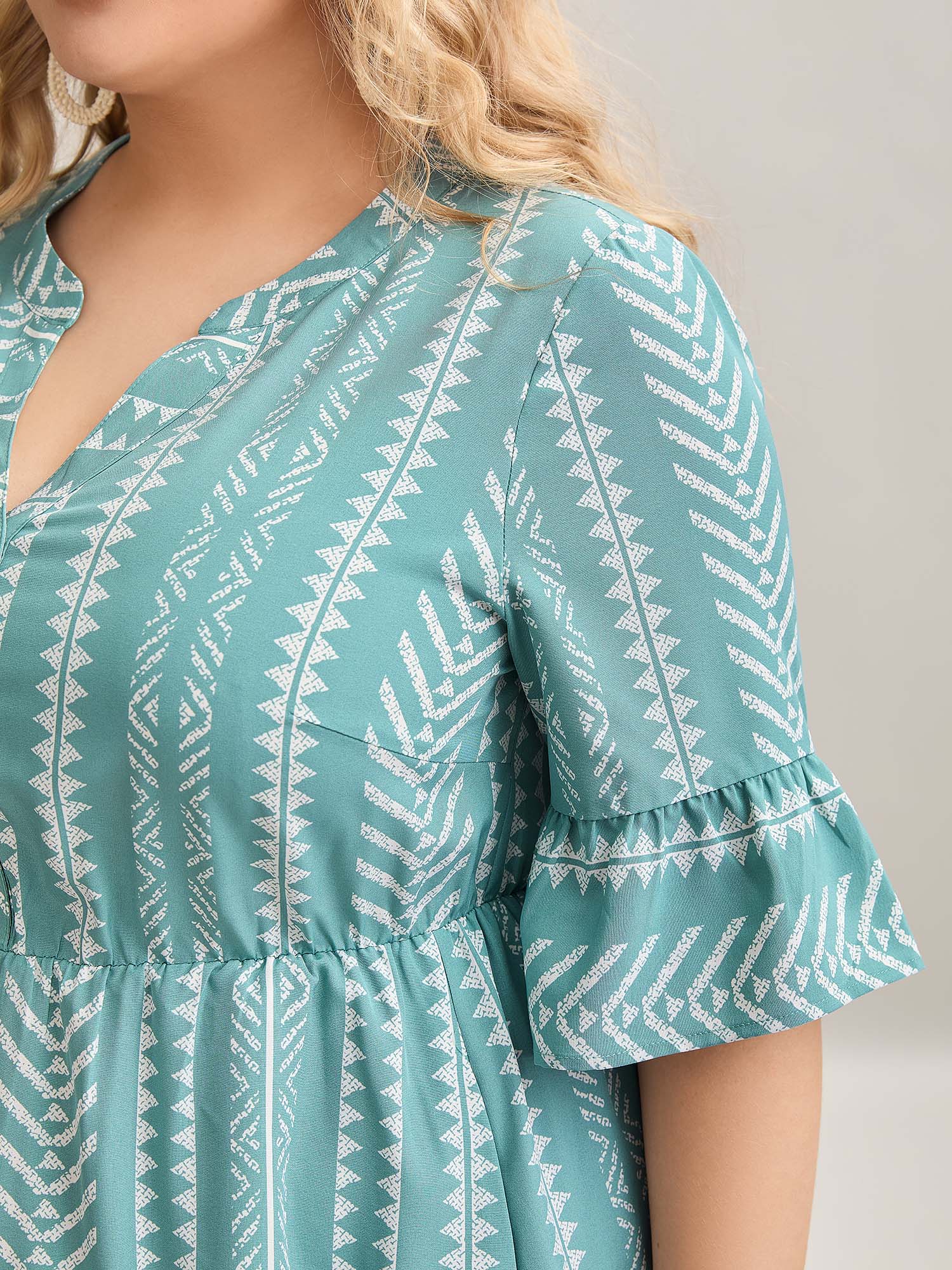 Boho Stripe Print Stretchy Waist Midi Dress