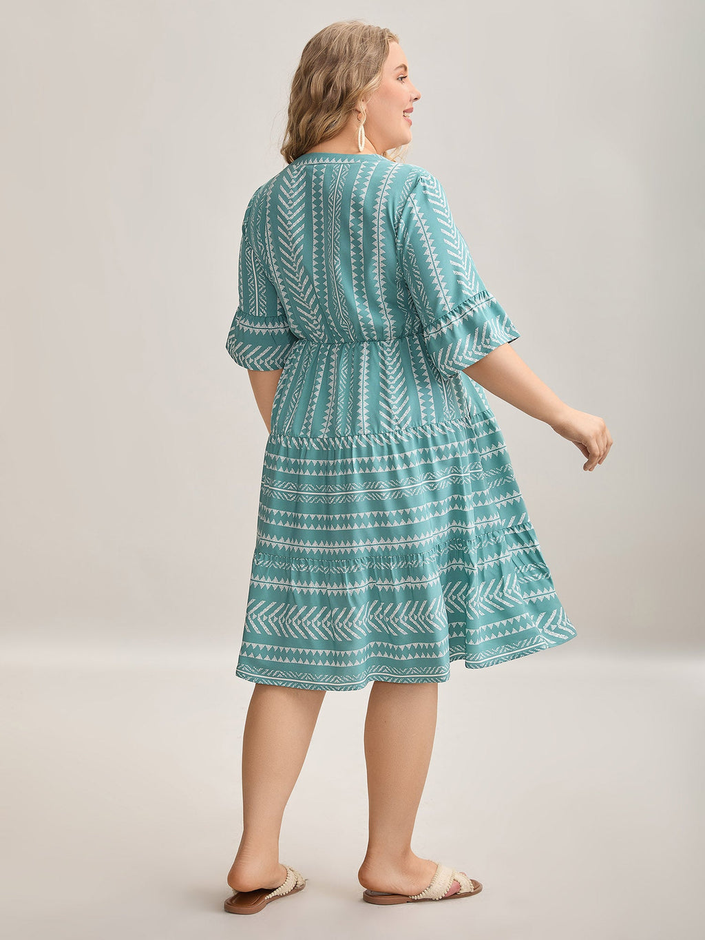 Boho Stripe Print Stretchy Waist Midi Dress