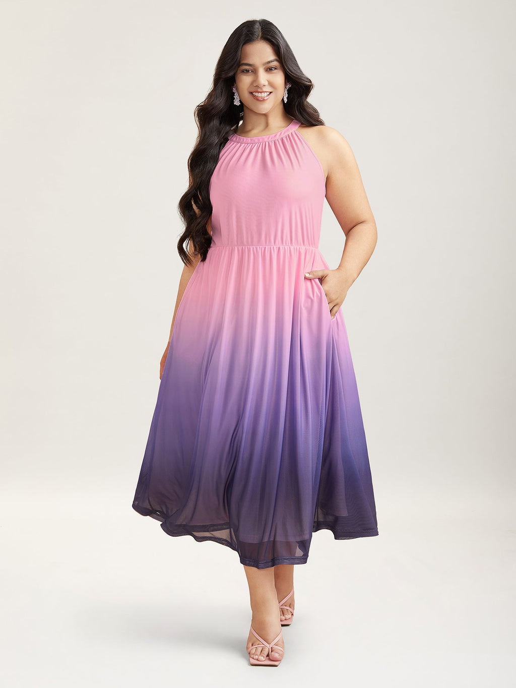 Chiffon Ombre Gradient Halter Neck Dress