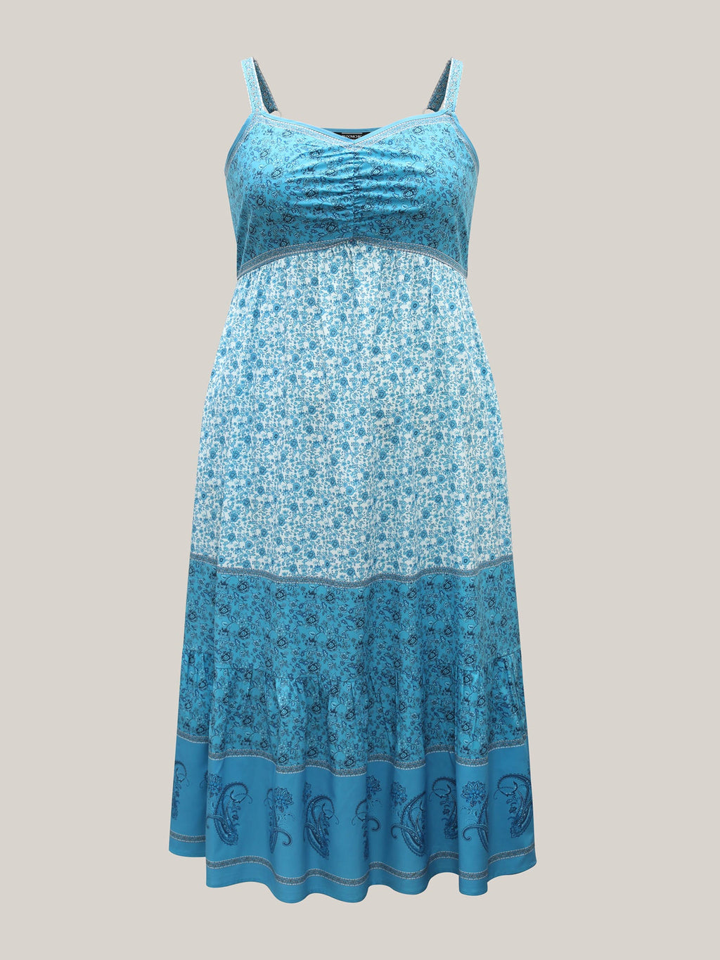 Tropical Blues Cinched Cami Midi Dress