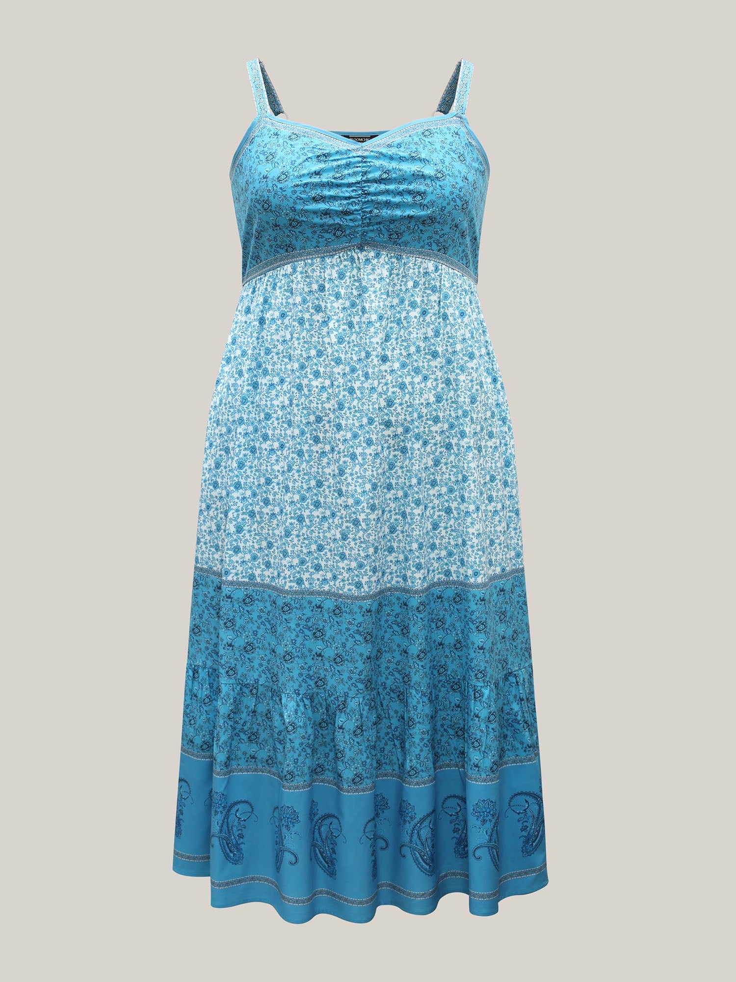 Tropical Blues Cinched Cami Midi Dress