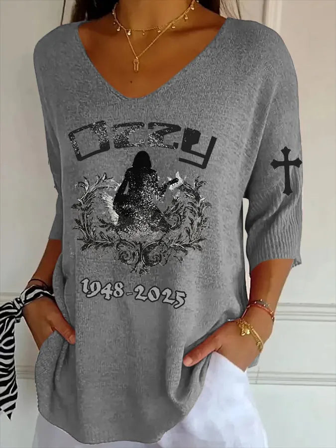Women's Casual Fashion Commemorative Singer Striped T-Shirt