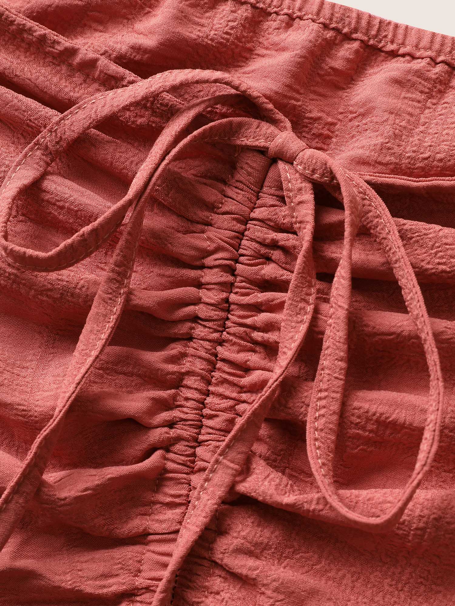 Plain Ruched Drawstring Pocket Ruffle Tiered Dress