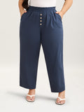 Buckle Buttons Straight-Leg Pull On Pants