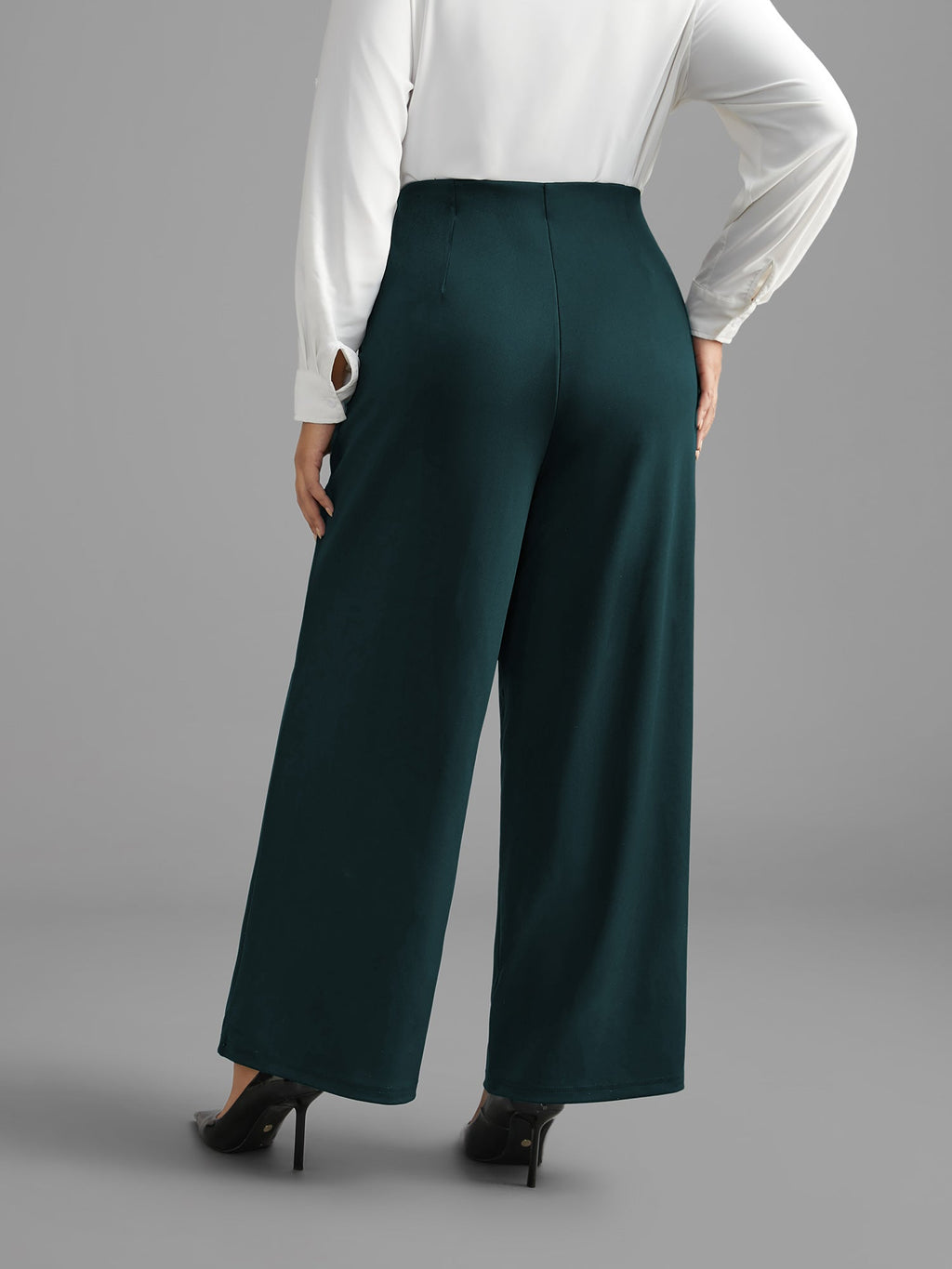 Solid Elastic Waist Pleated Wide Leg Pants