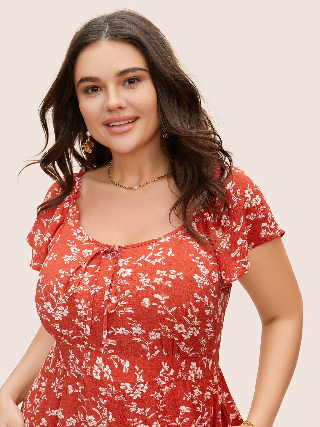 Crew Neck Ditsy Floral Tie Knot Jumpsuit