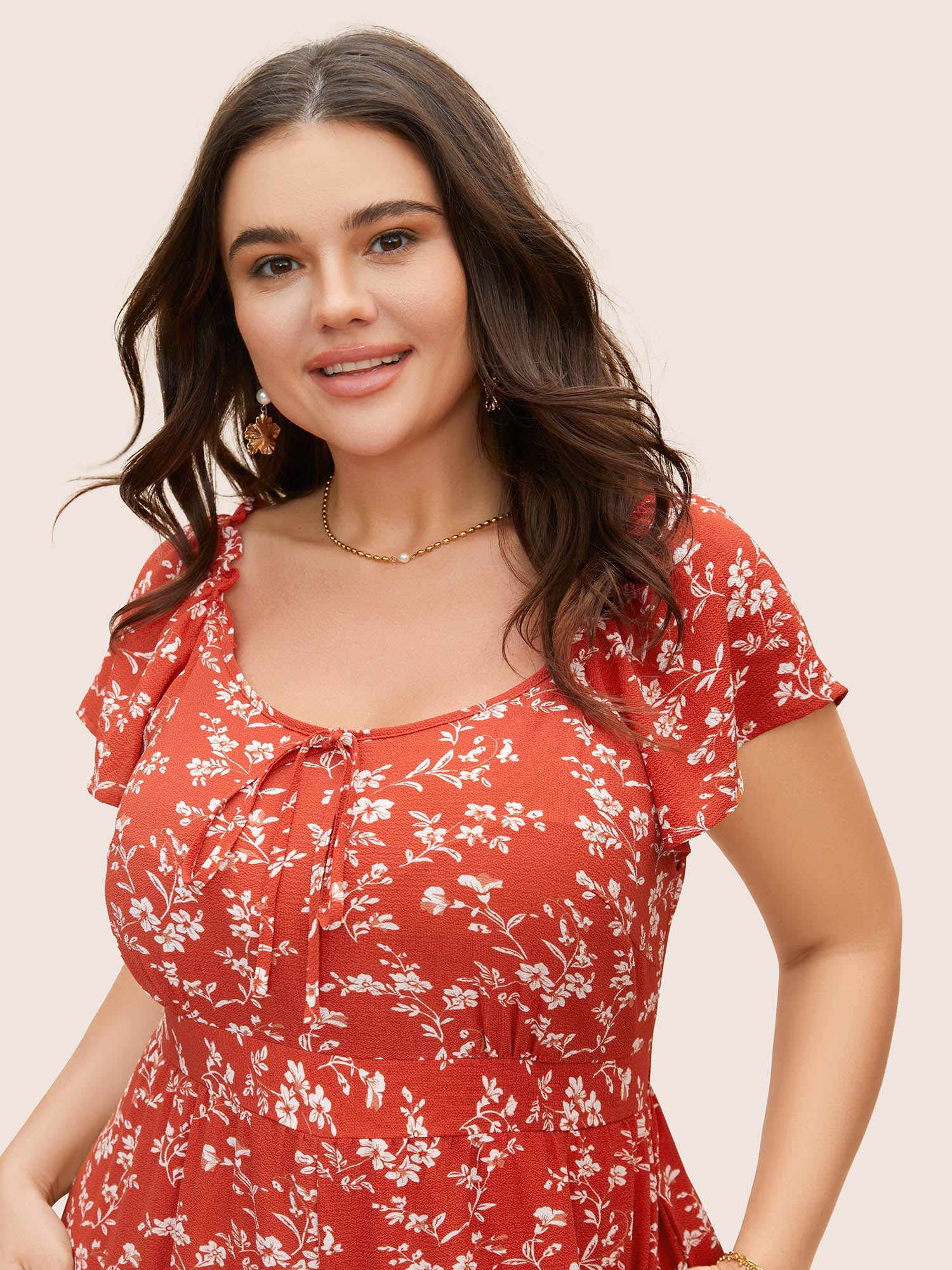 Crew Neck Ditsy Floral Tie Knot Jumpsuit