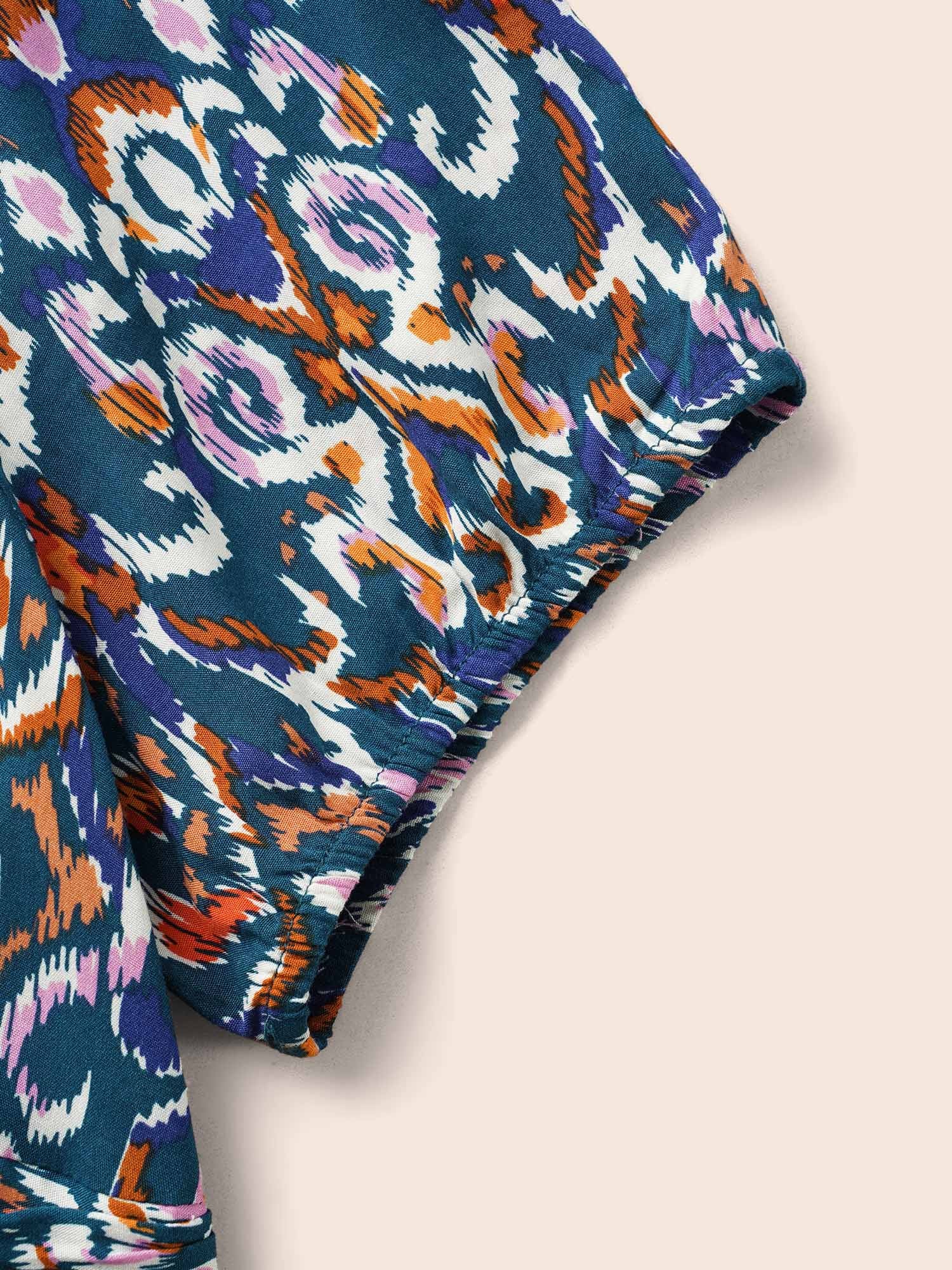 Bandana Print V Neck Shirred Gathered Dress