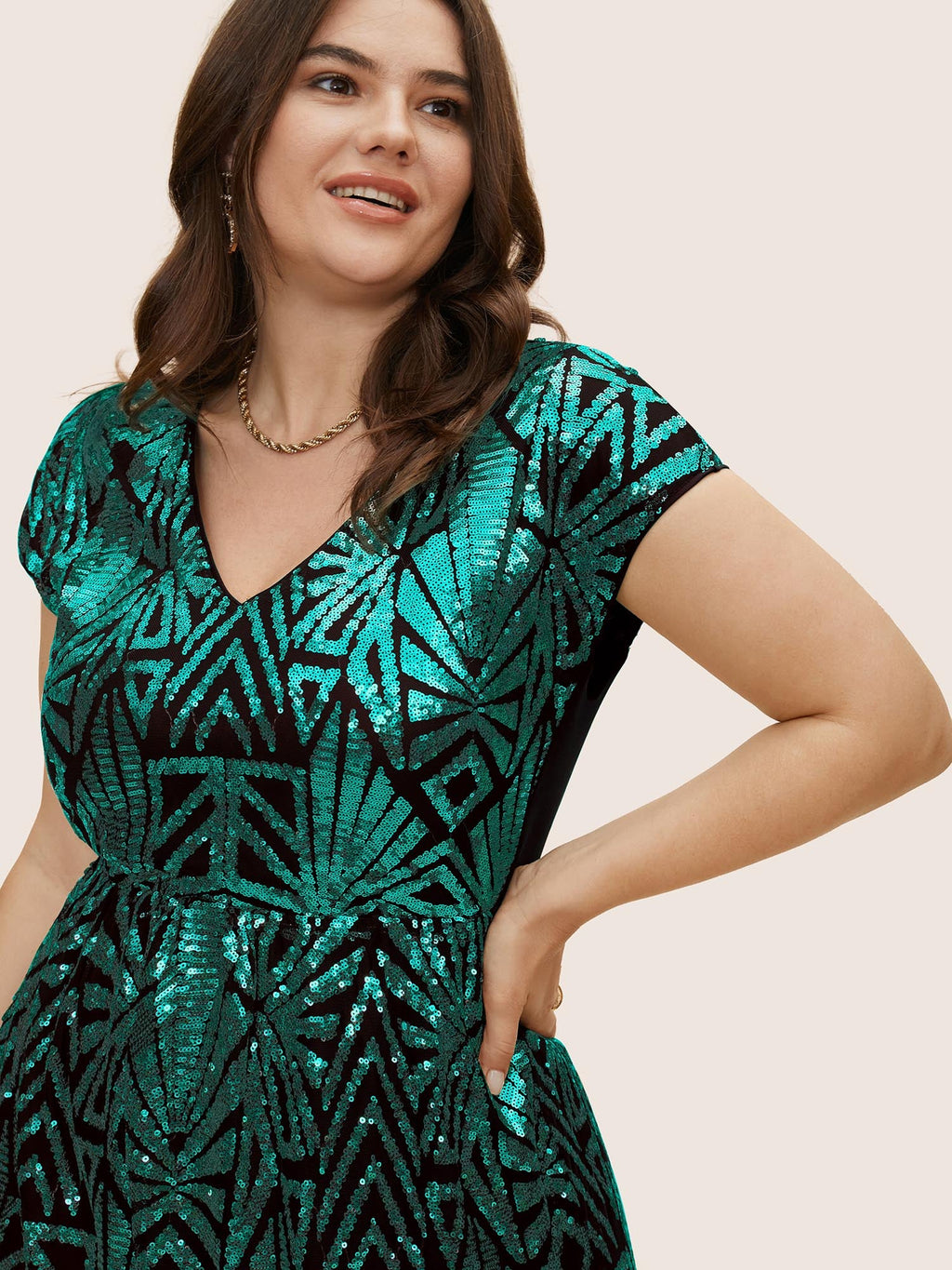 Geometric Sequin Dolman Sleeve Midi Dress