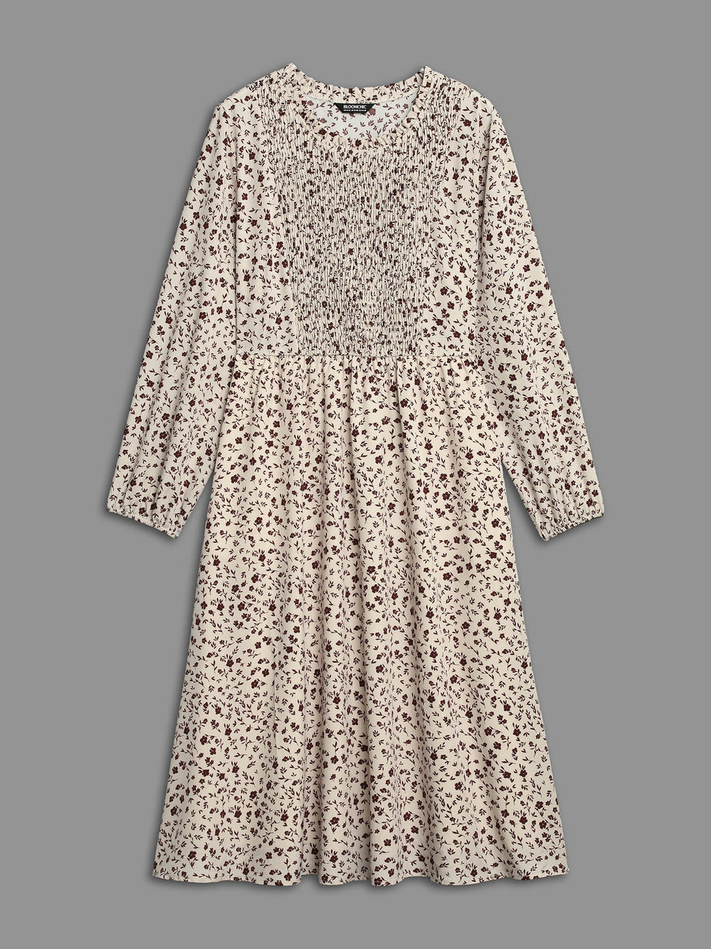 Stretchy-Waist Printed Pockets Midi Dress