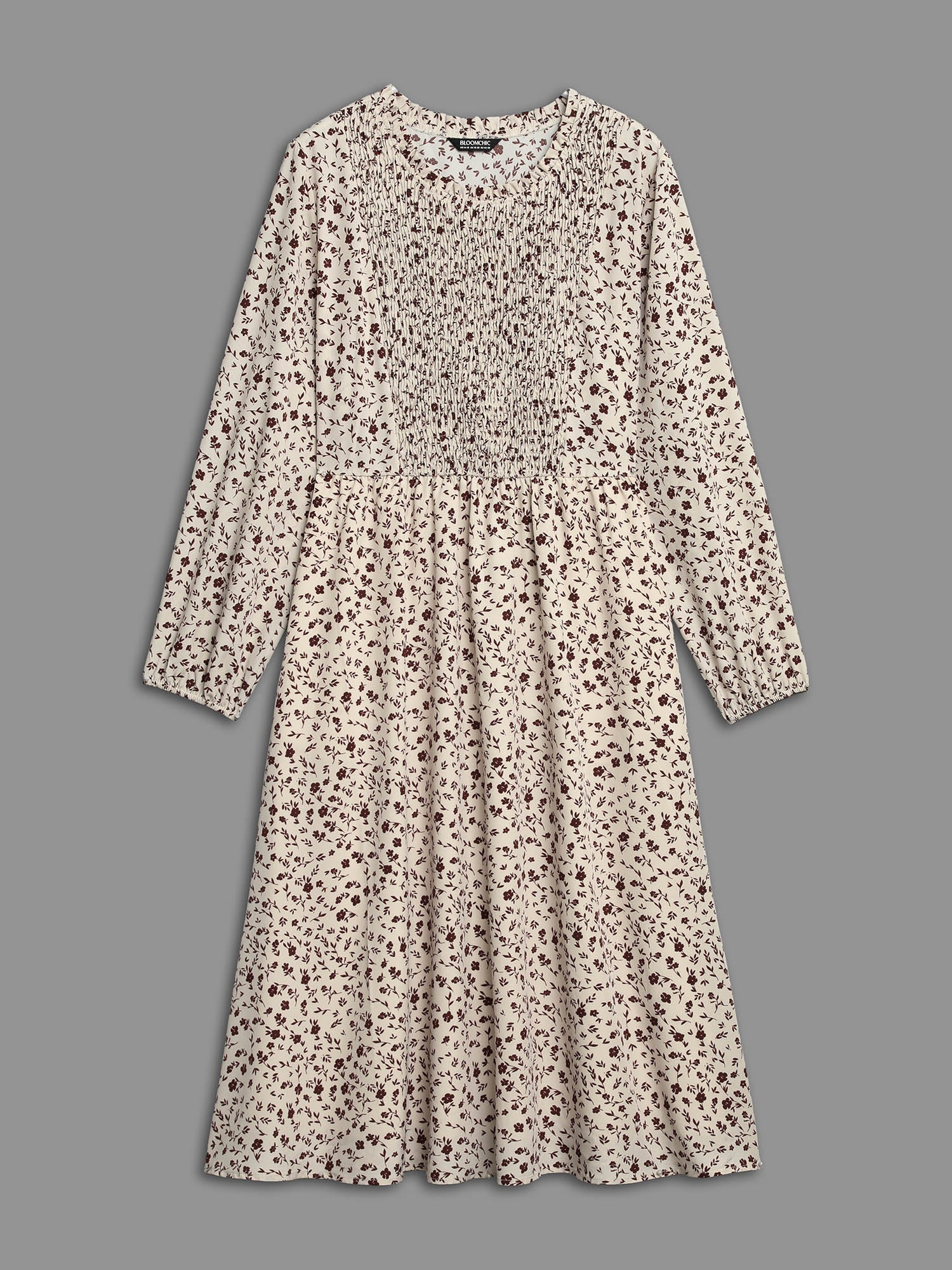 Stretchy-Waist Printed Pockets Midi Dress