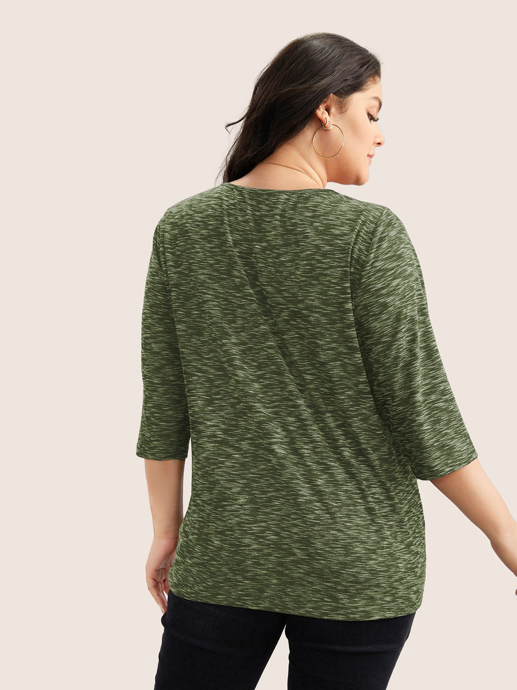 Heather Pleated Button Detail T-shirt