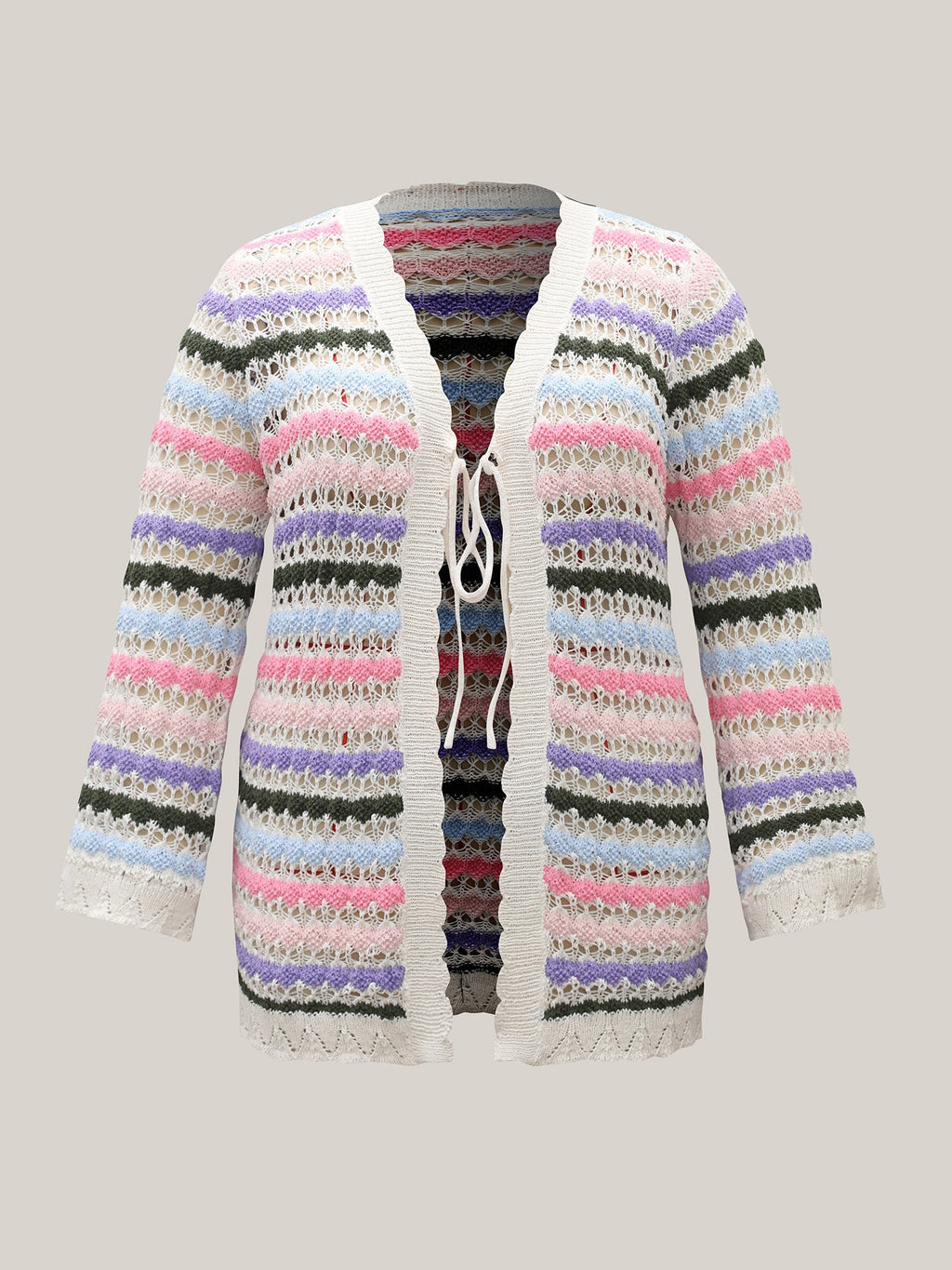 Cut-Out Multi-Color Lace Trim Cardigan
