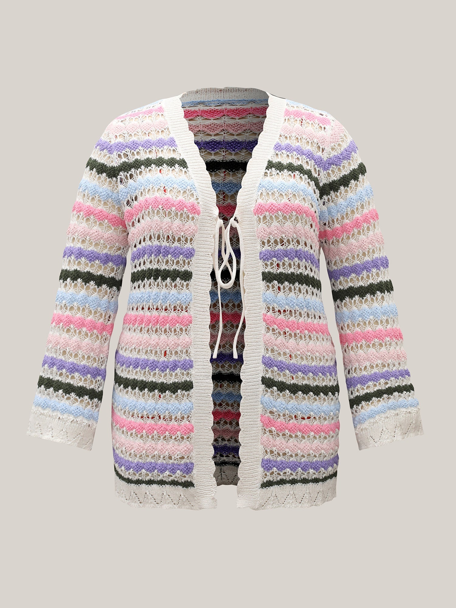 Cut-Out Multi-Color Lace Trim Cardigan