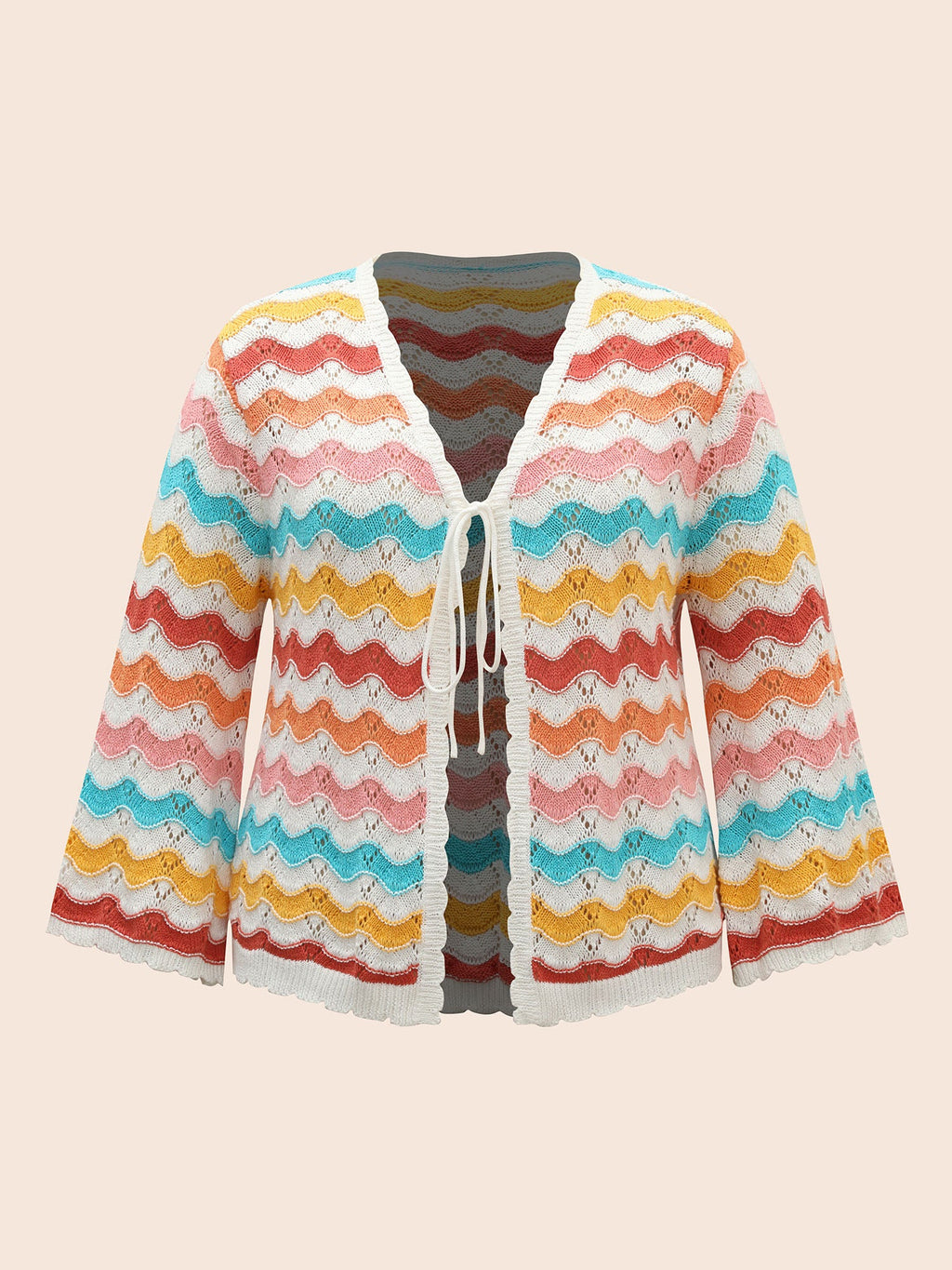 Cotton Rainbow Perforated Front Tie Cardigan