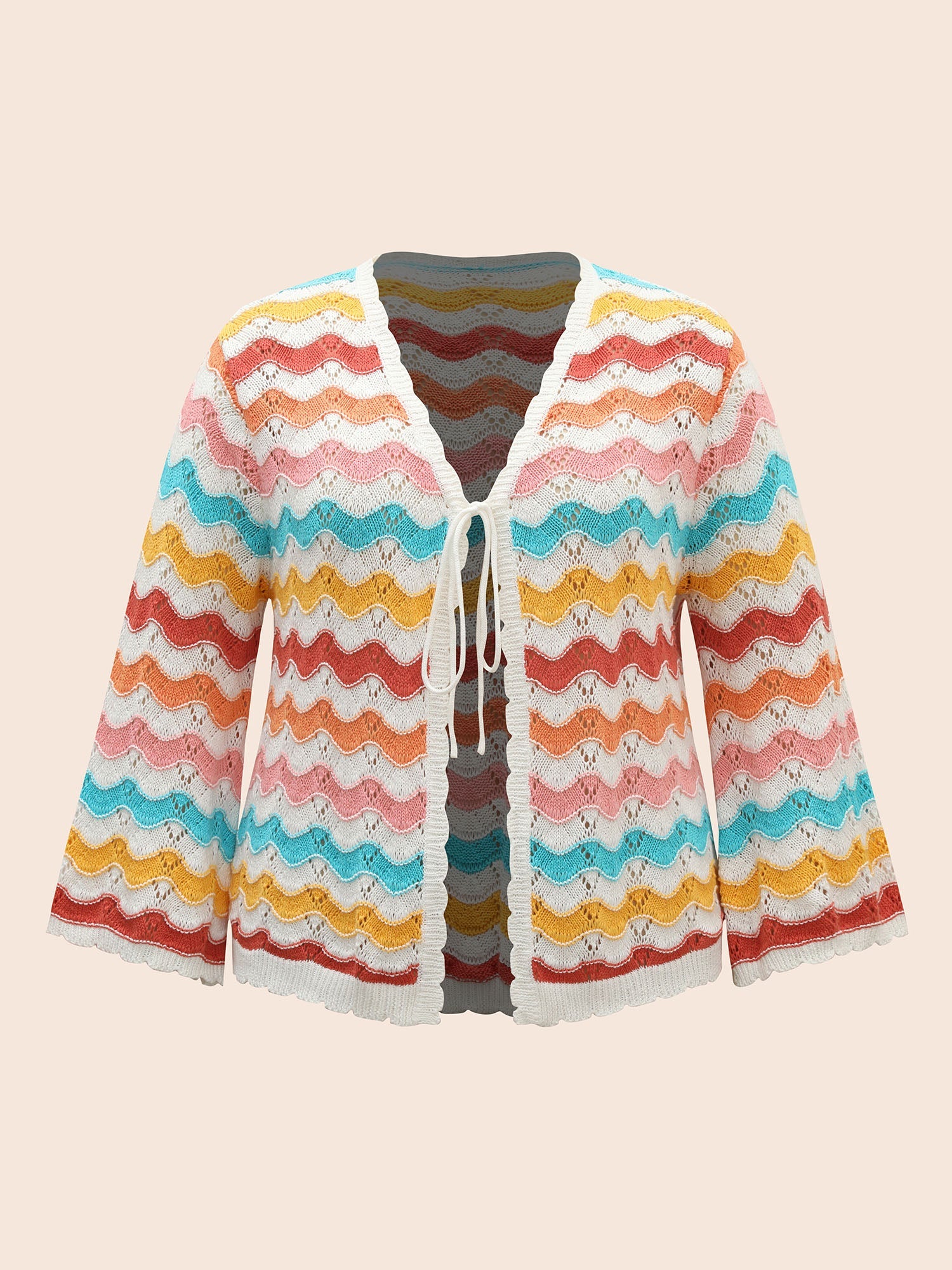 Cotton Rainbow Perforated Front Tie Cardigan