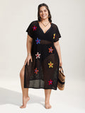 Stereo Flower Design Slit Hem Swim Cover Up