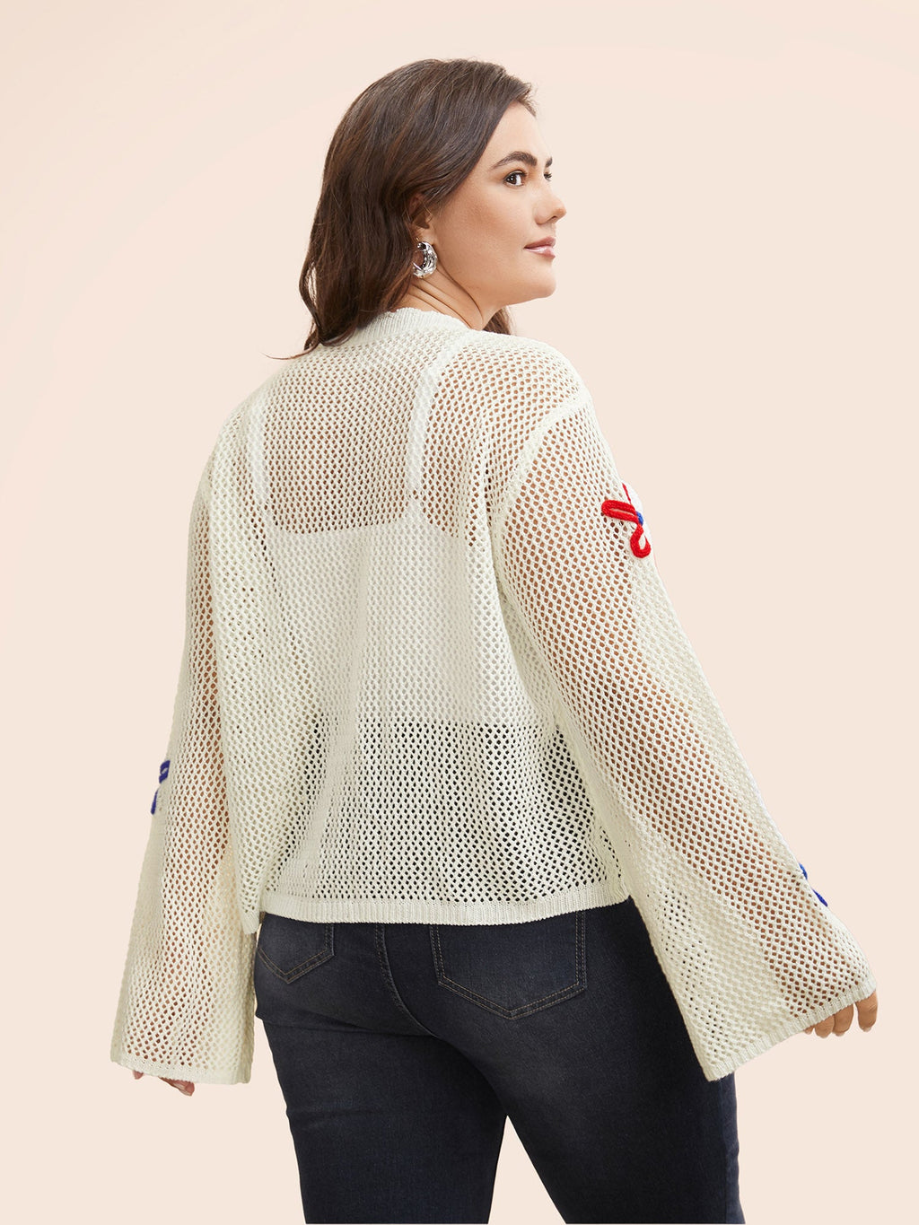 Knit Floral Front Tie Cardigan