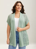 Eyelet Trim Folded Collar Knit Cardigan