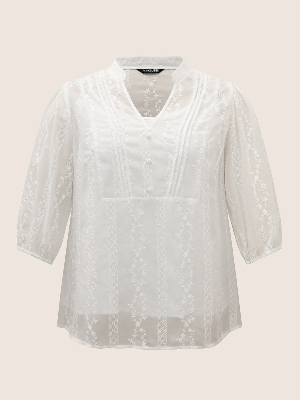 Texture Mesh Button Detail Tucked Seam Blouse