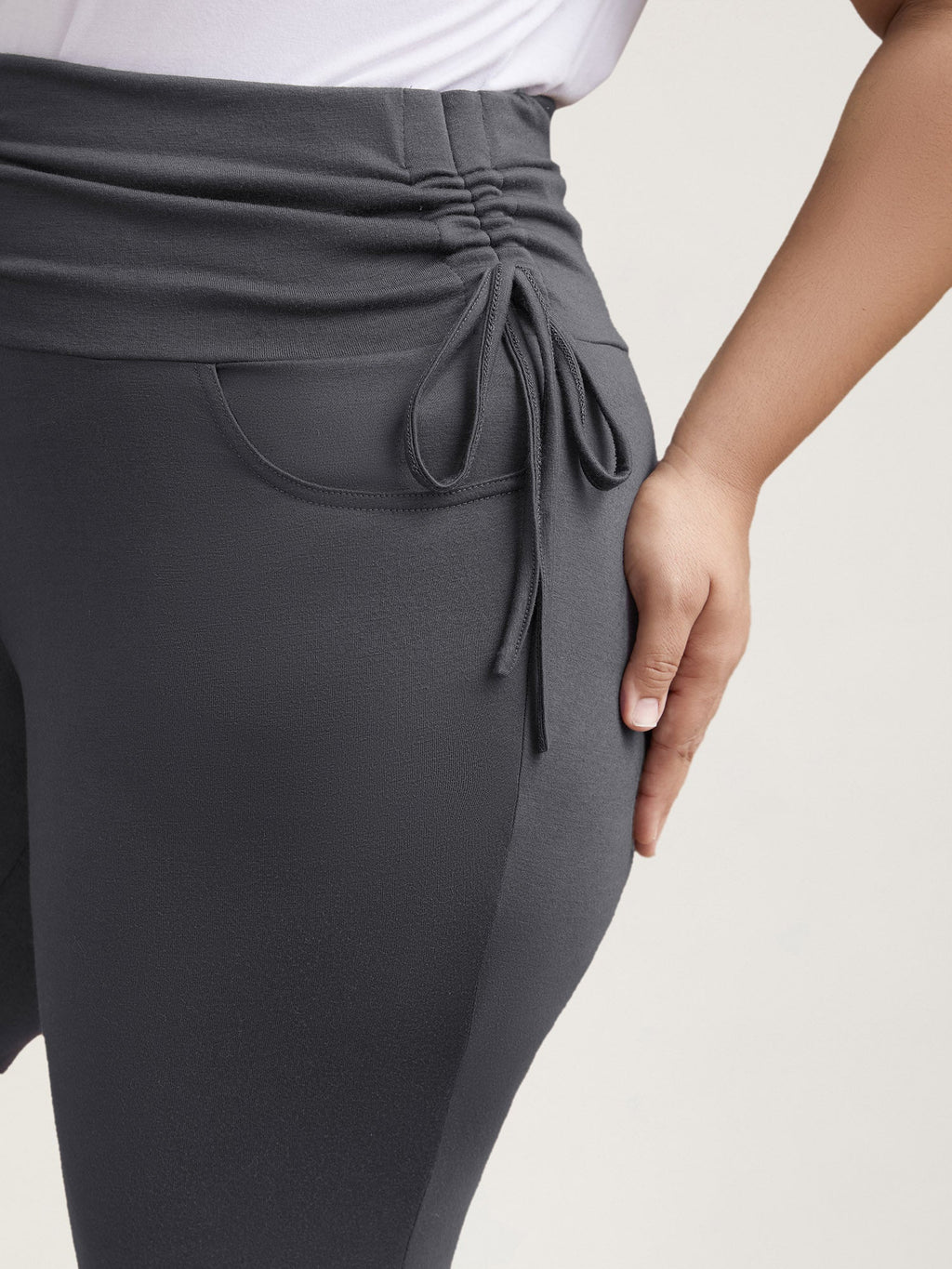 Ruched Drawstring Midi-Waist Tight Pants