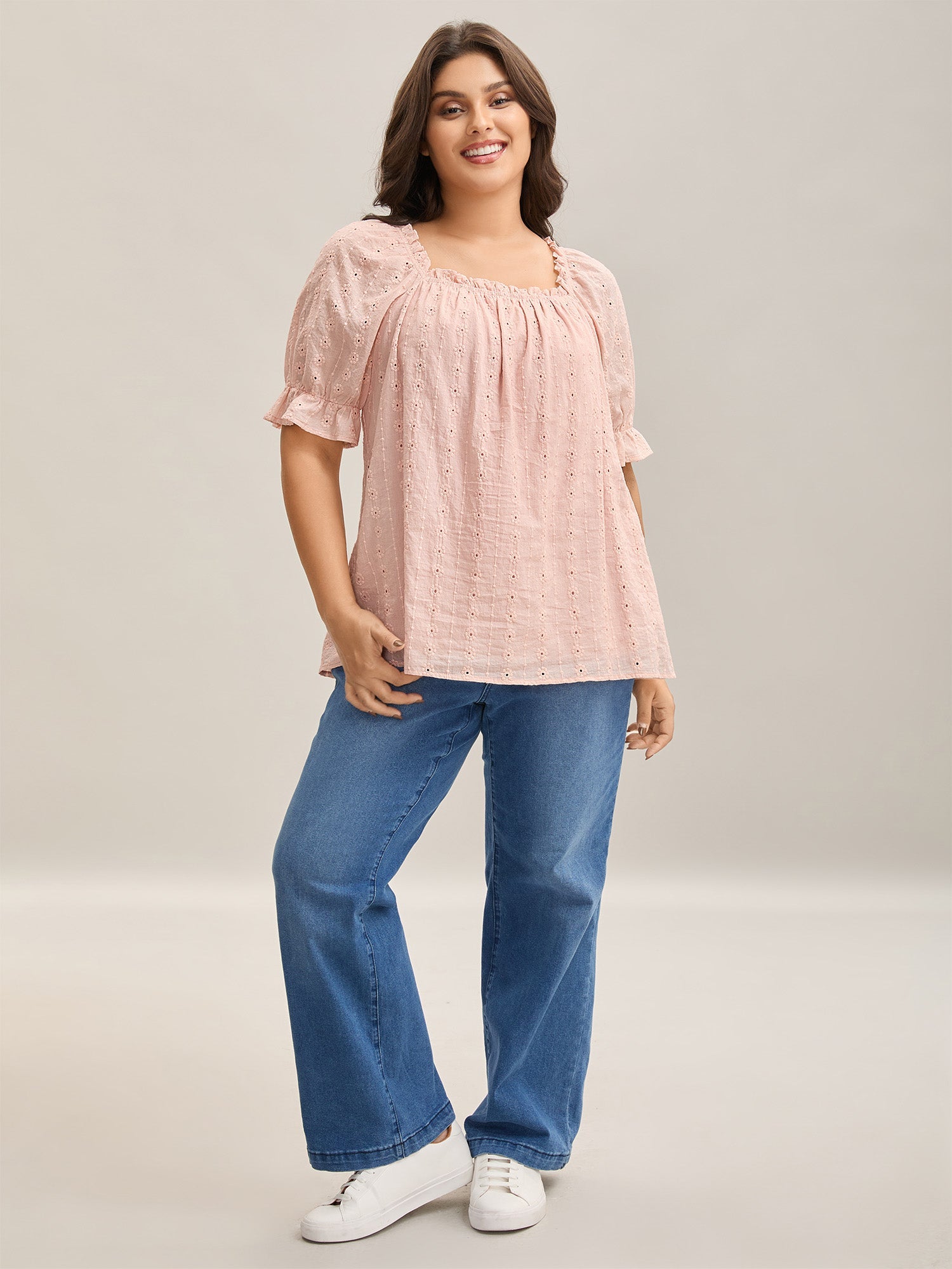 Textured Frill Trim Square Neck Blouse
