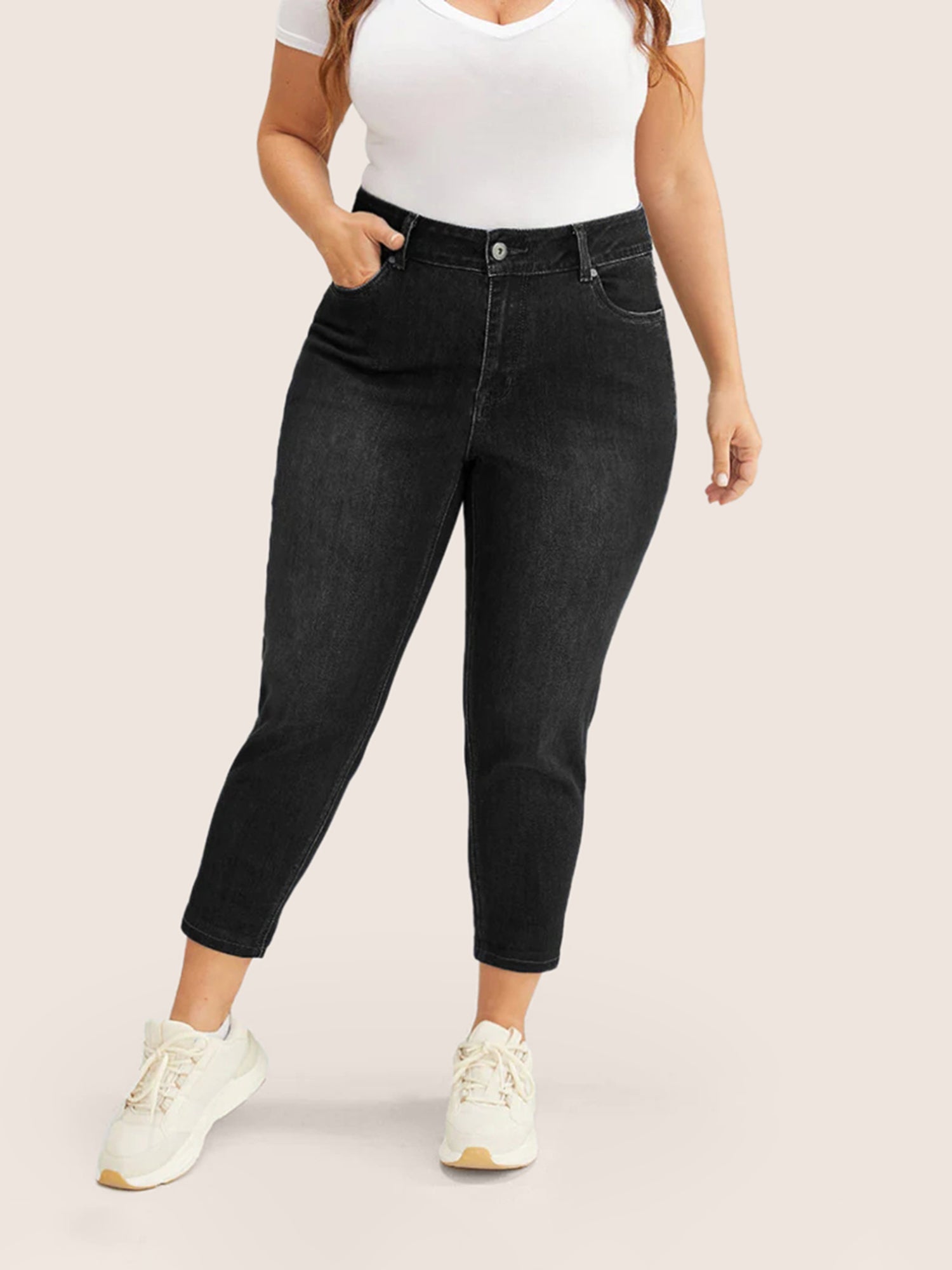 Very Stretchy High Rise Dark Wash Cropped Jeans