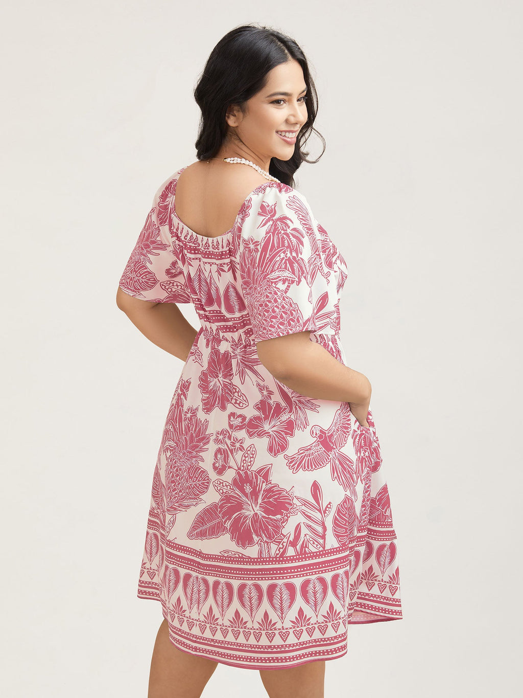 Boho Print Fit Flare Pockets Midi Dress