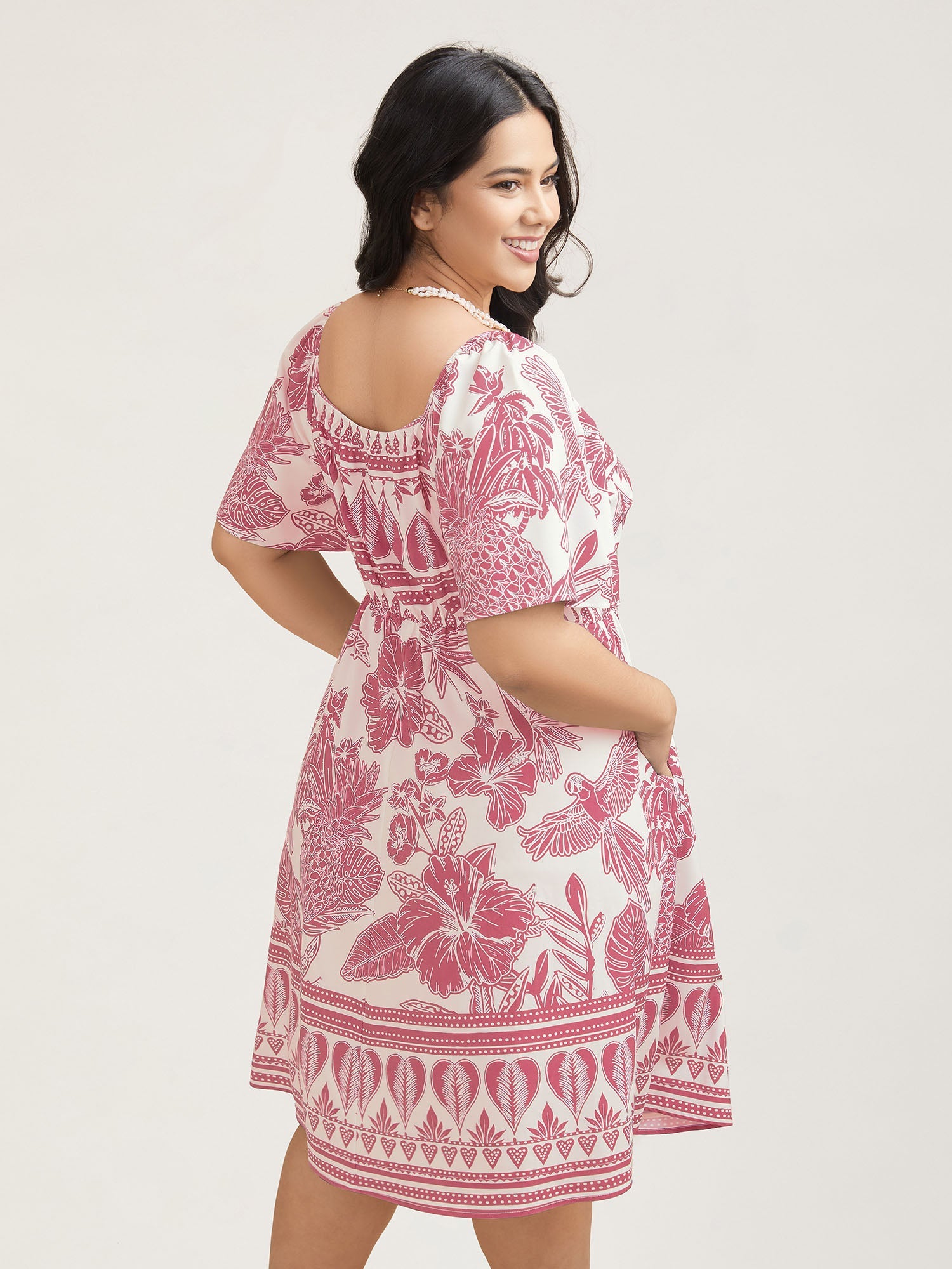 Boho Print Fit Flare Pockets Midi Dress