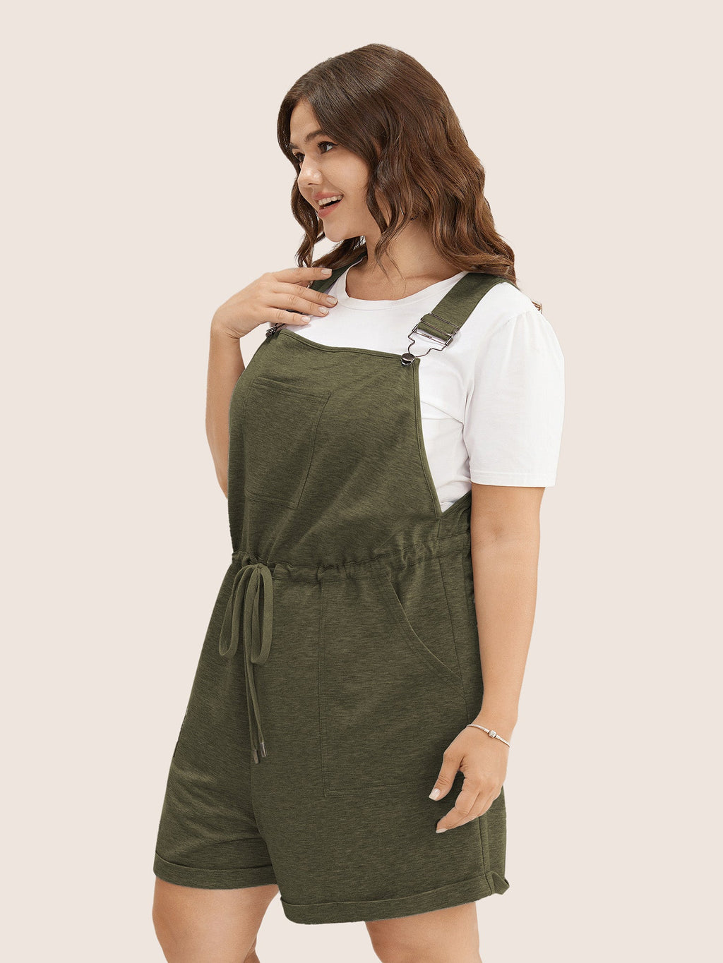 Solid Pocket Drawstring Overall Romper