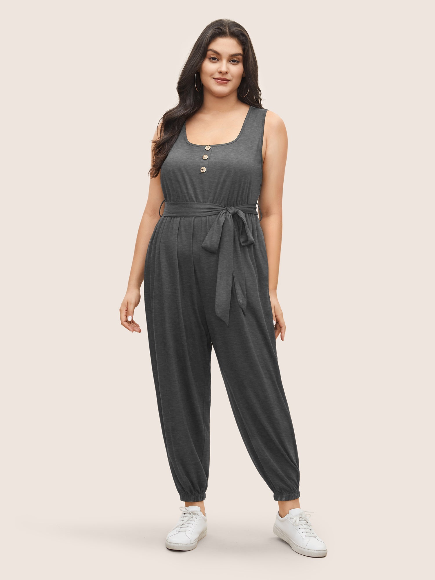 Supersoft Essentials Plain Button Detail Belted Jumpsuit